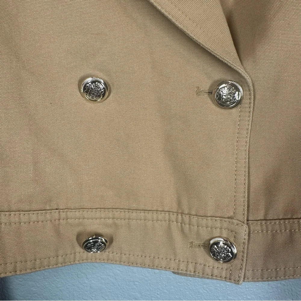 ZARA Women's Medium Tan Double Breasted Cropped Jacket Gold Buttons - Picture 4 of 12